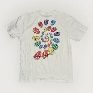 Rolling Stones Rainbow Tongue Graphic Band T-Shirt White Small 19x25 Vintage